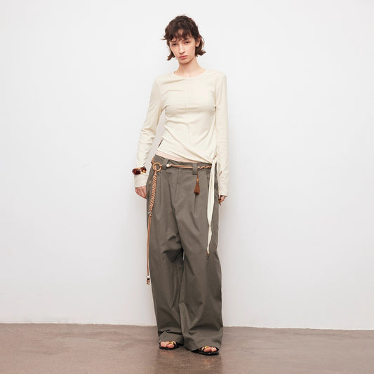Dpercent | Solid Color Loose Trousers