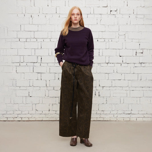 Dpercent | Suede print loose casual pants