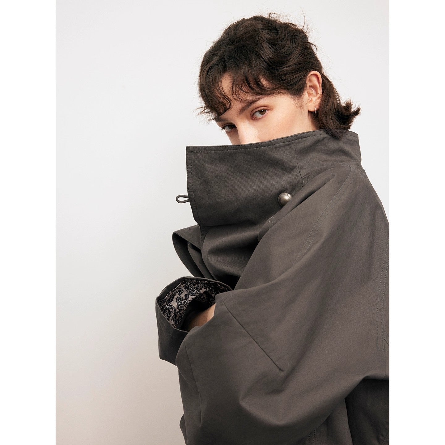 Dpercent | Stand-collar long/short trench coat