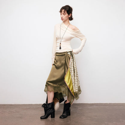 Dpercent | Acetate Satin Mid-Length Skirt