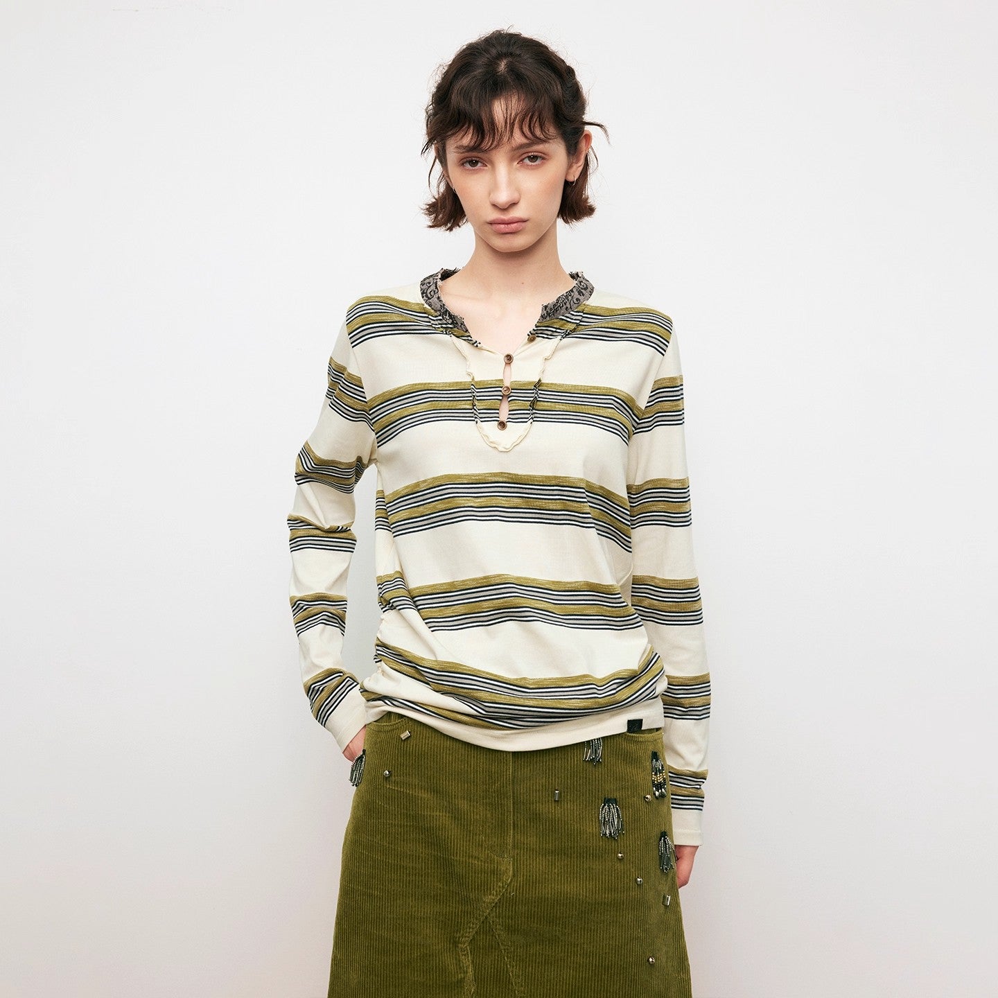 Dpercent | Striped paisley long-sleeved top