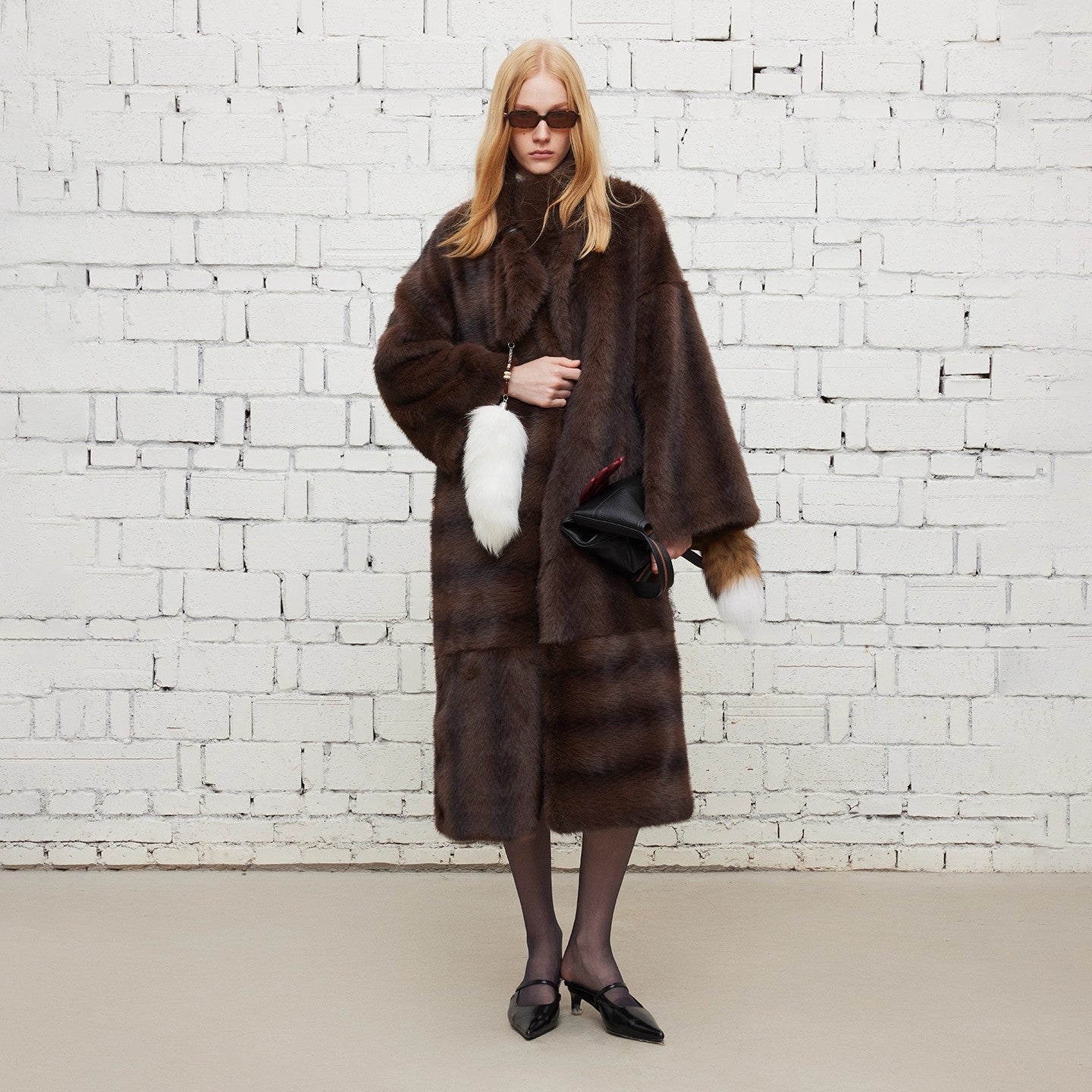 Dpercent | Brown long faux fur coat