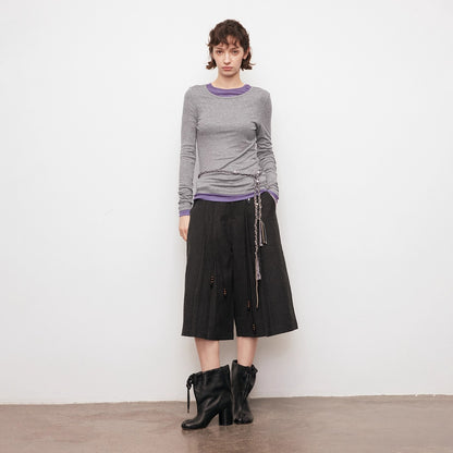 Dpercent | Gray wide-leg cropped trousers (three-quarter length)