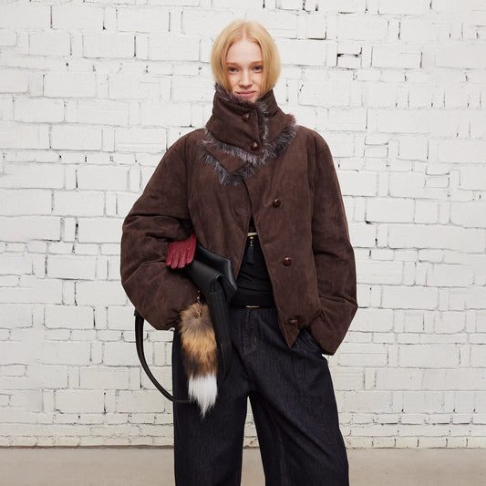 Dpercent | Suede short padded jacket