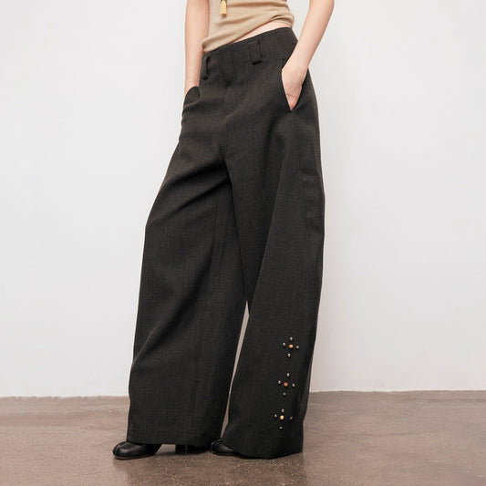 Dpercent | Cotton and wool blend V-neck color-block long-sleeved knitted sweater