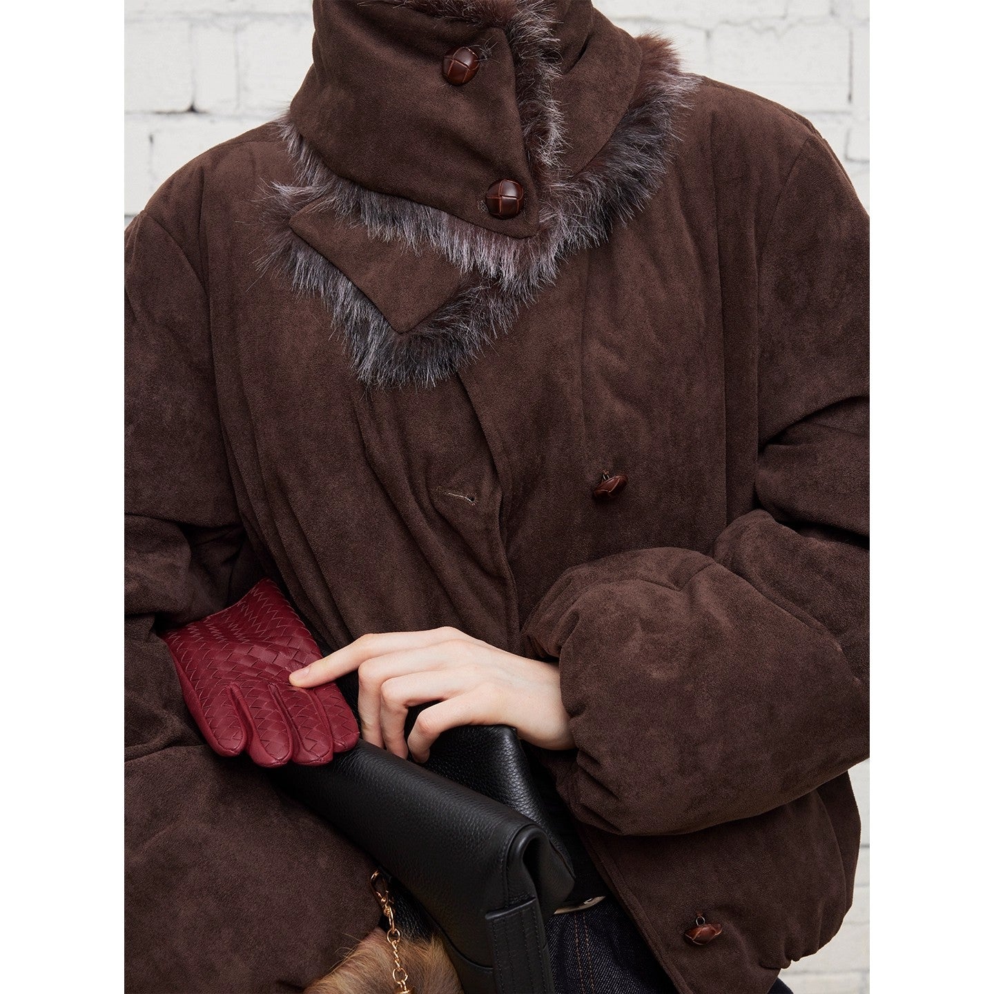 Dpercent | Suede short padded jacket