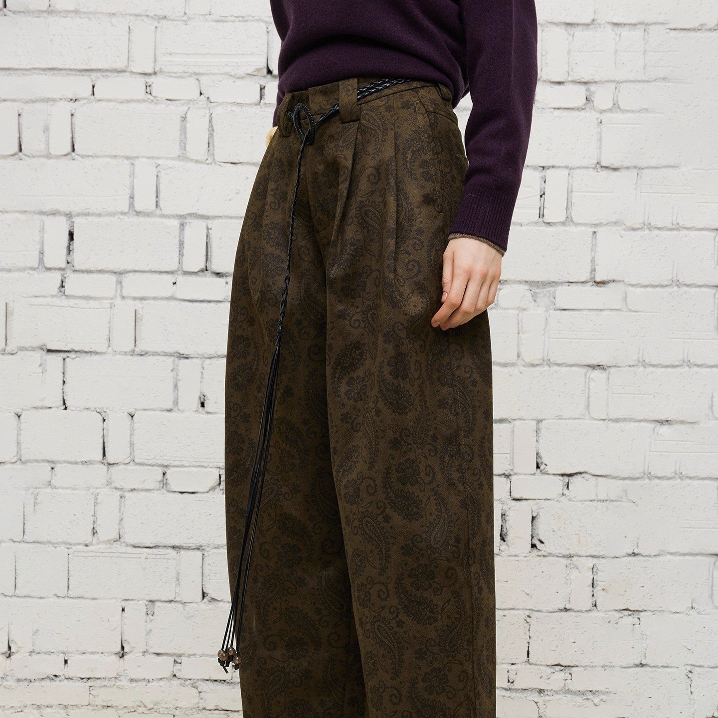 Dpercent | Suede print loose casual pants