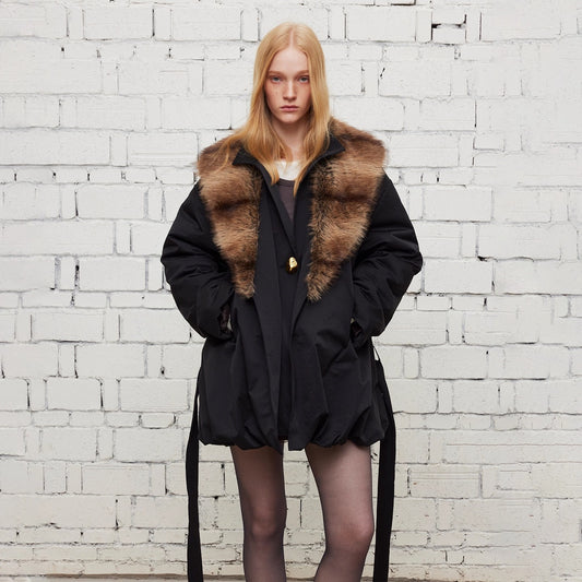 Dpercent | Mid-length padded jacket with detachable fur collar