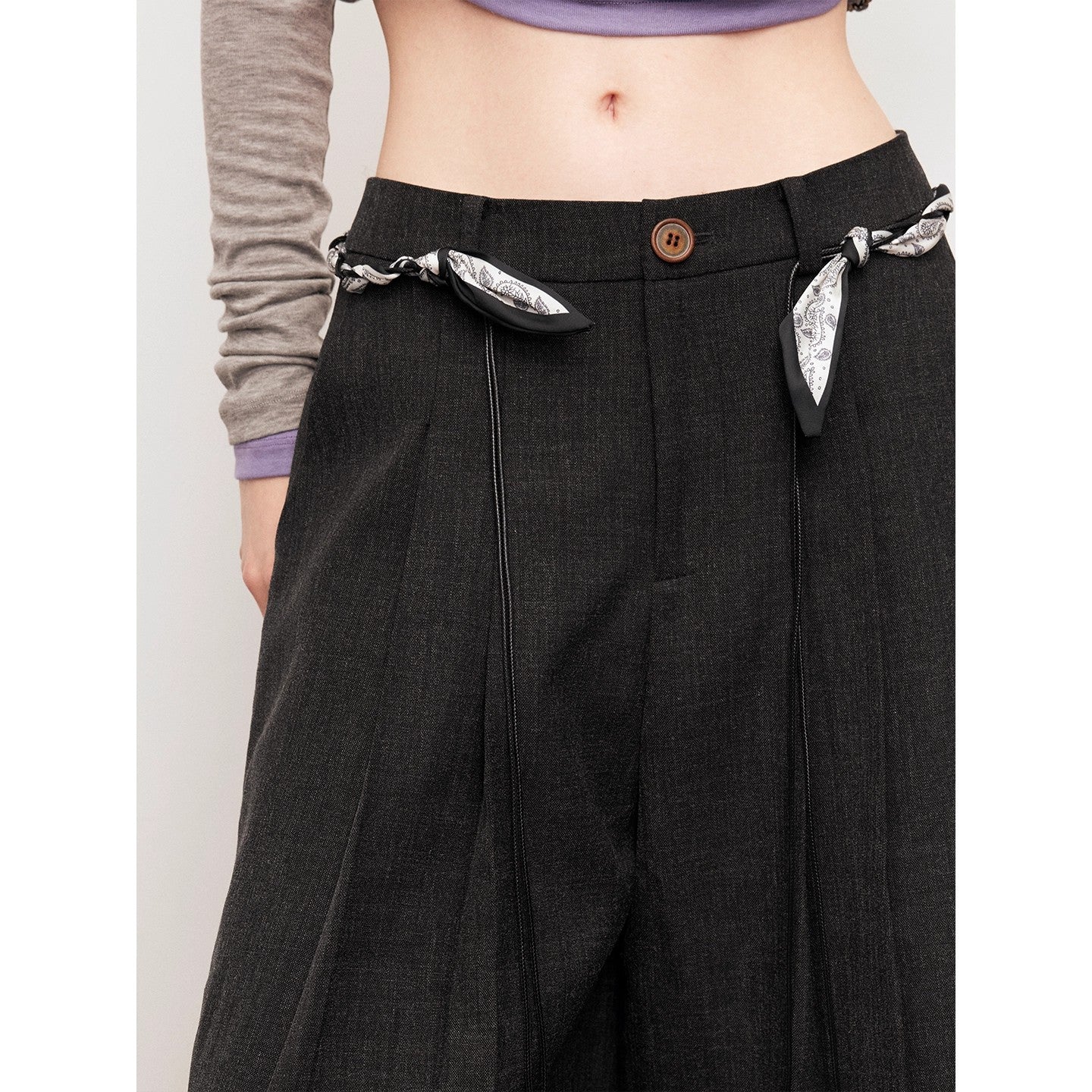 Dpercent | Gray wide-leg cropped trousers (three-quarter length)