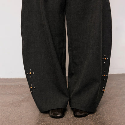 Dpercent | Cotton and wool blend V-neck color-block long-sleeved knitted sweater