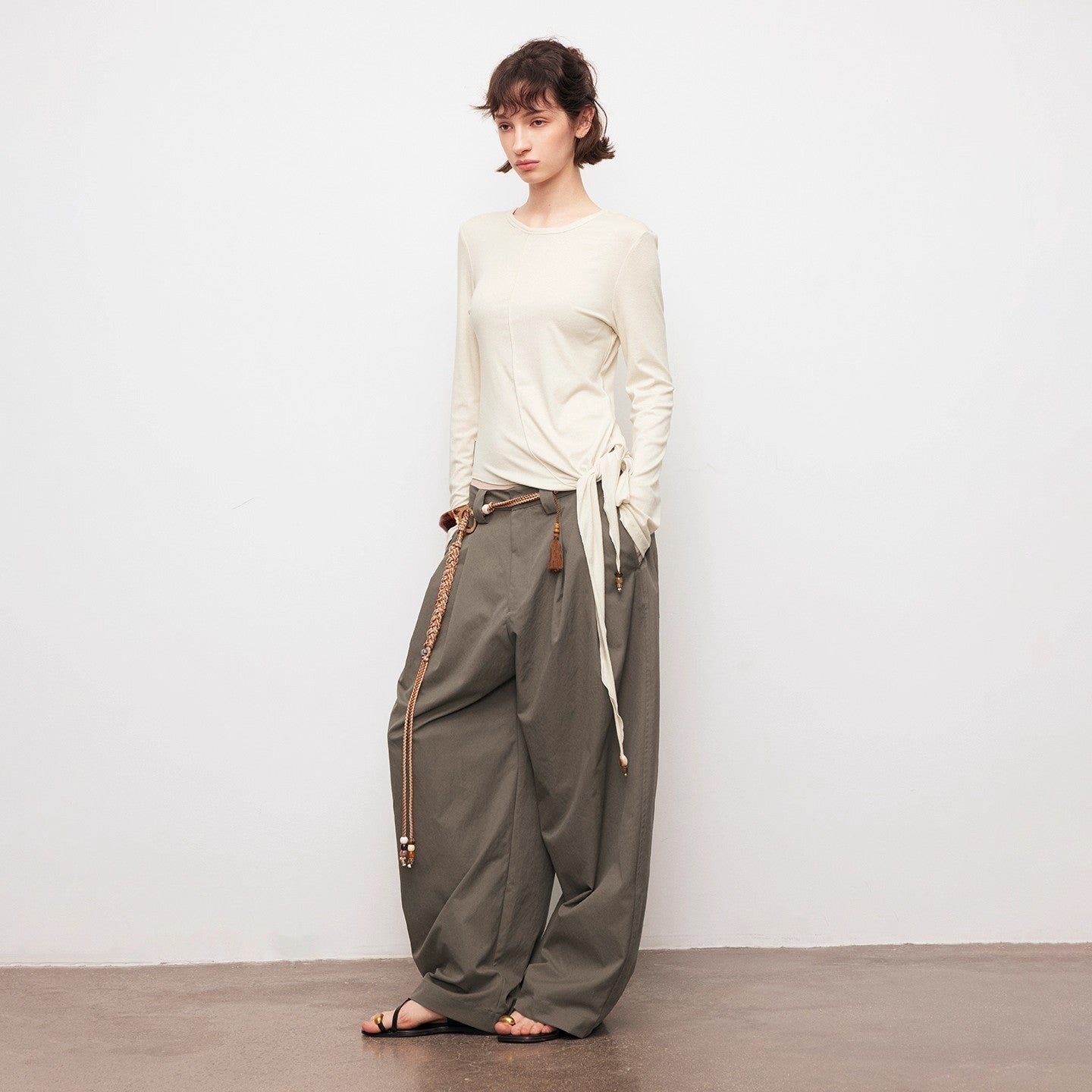 Dpercent | Solid Color Loose Trousers