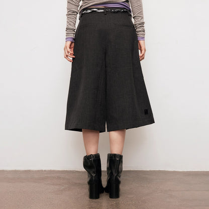 Dpercent | Gray wide-leg cropped trousers (three-quarter length)