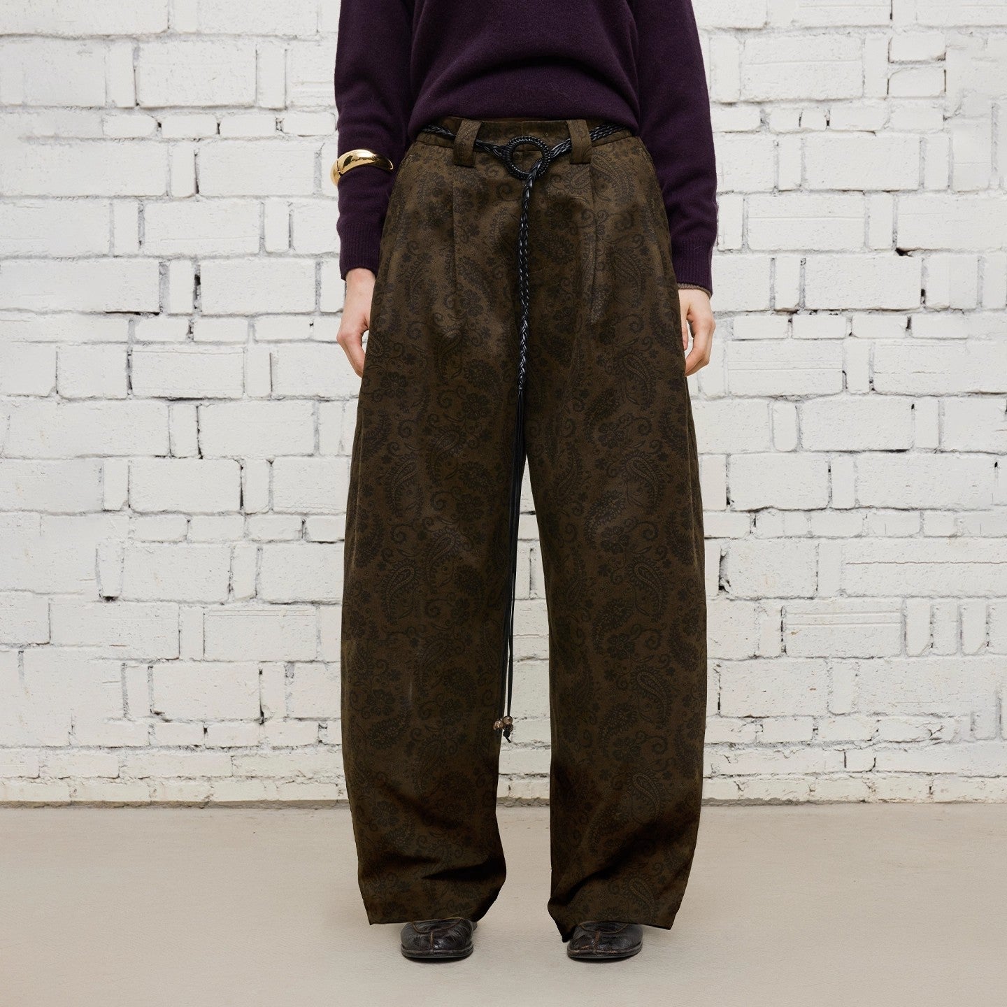 Dpercent | Suede print loose casual pants