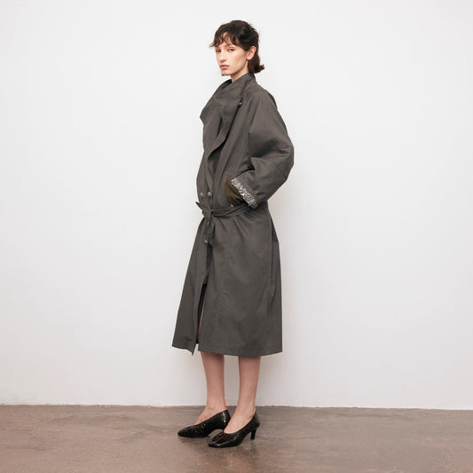 Dpercent | Stand-collar long/short trench coat
