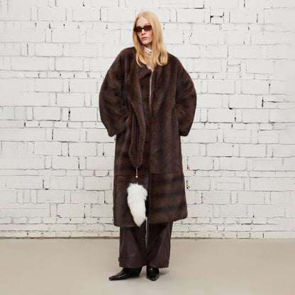Dpercent | Brown long faux fur coat