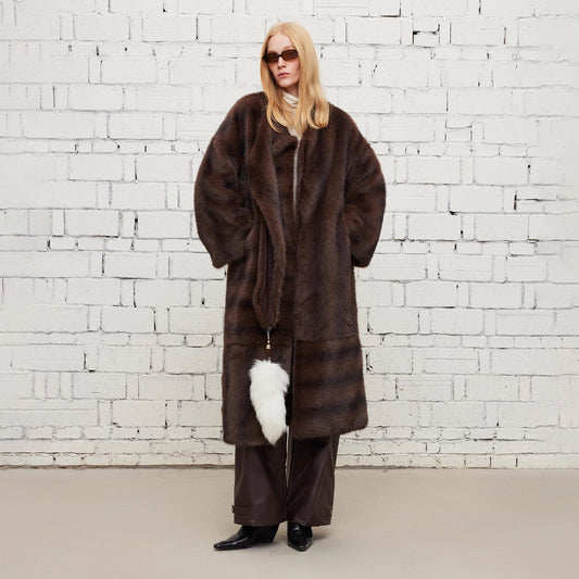 Dpercent | Brown long faux fur coat