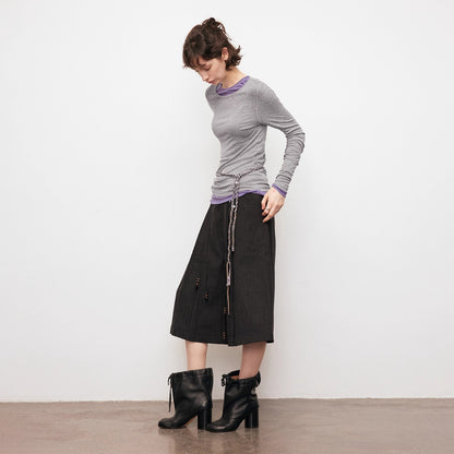 Dpercent | Gray wide-leg cropped trousers (three-quarter length)