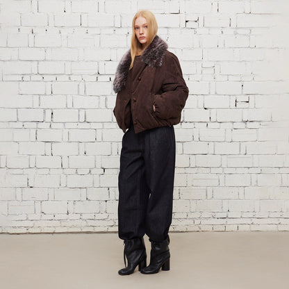 Dpercent | Suede short padded jacket