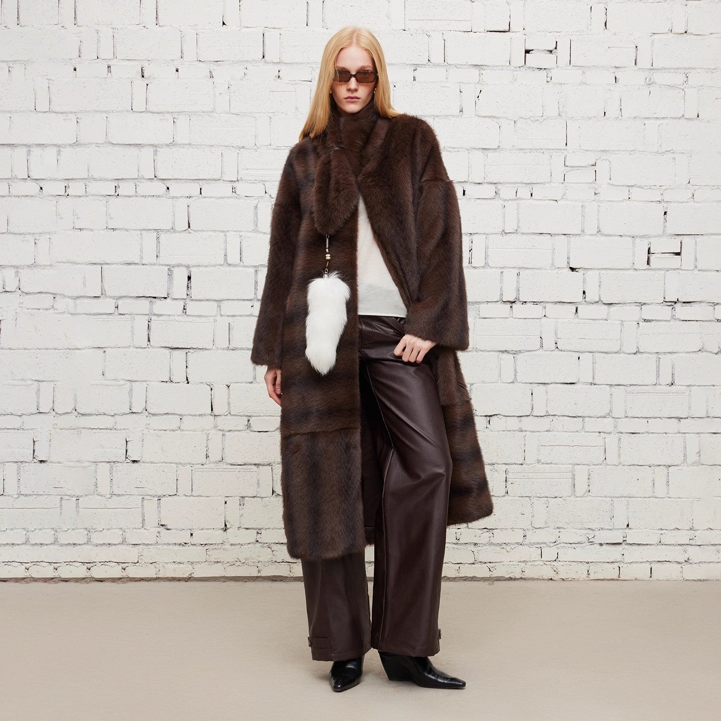 Dpercent | Brown long faux fur coat