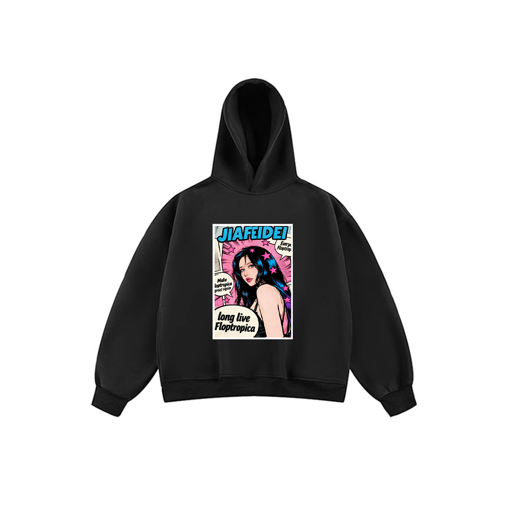 JIAFEIDAI-'Comic Strip' Hoodie with Cartoon-Style Girl Dialogue Box Print