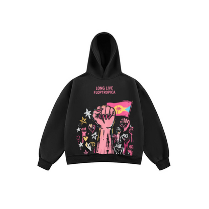 JIAFEIDAI - Long Live Floptropica' Fist Flag Print Hoodie