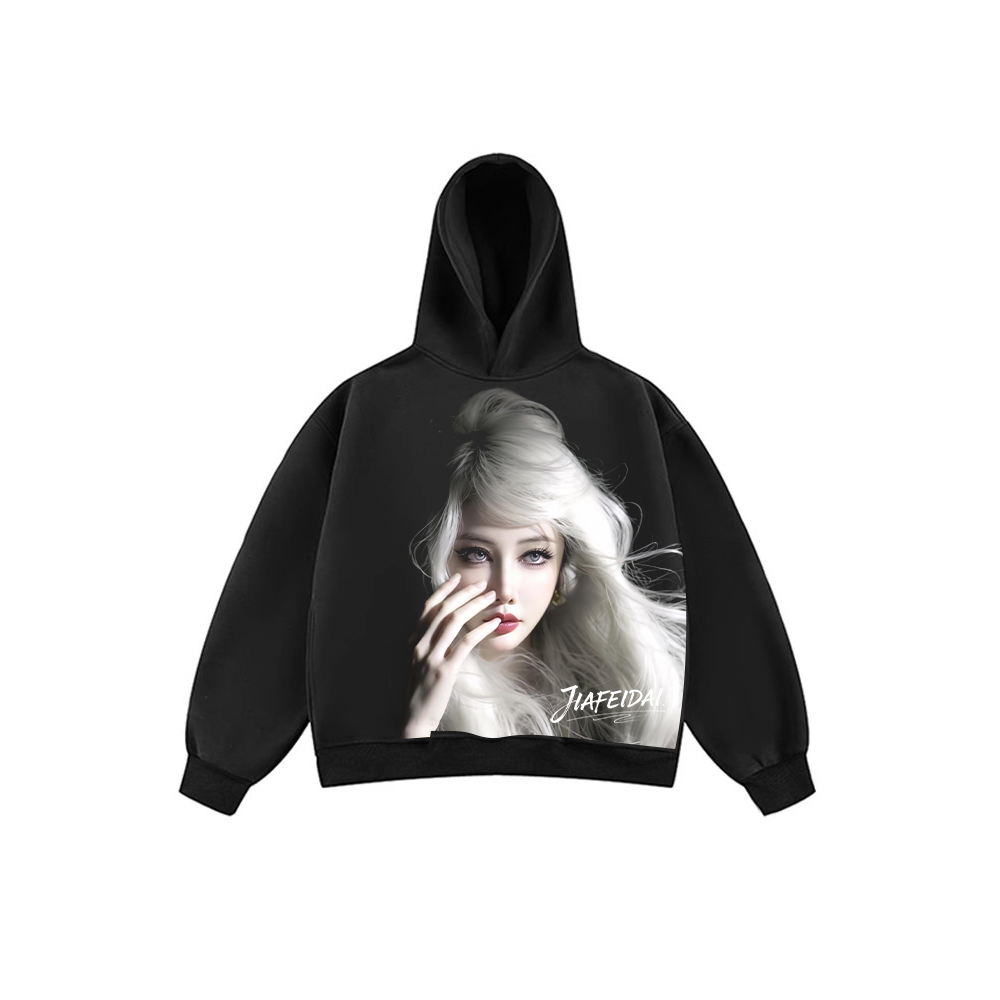 JIAFEIDAI-'Silver Hair' White-haired girl with handwritten letter print hoodie