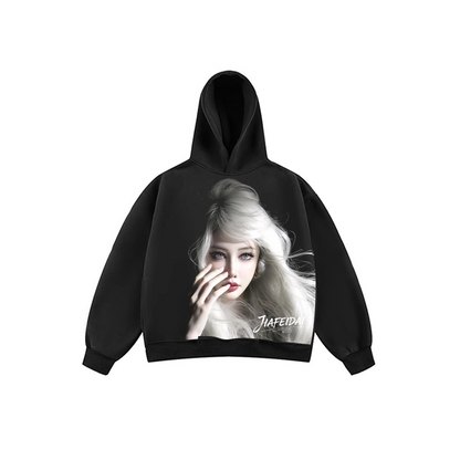 JIAFEIDAI-'Silver Hair' White-haired girl with handwritten letter print hoodie