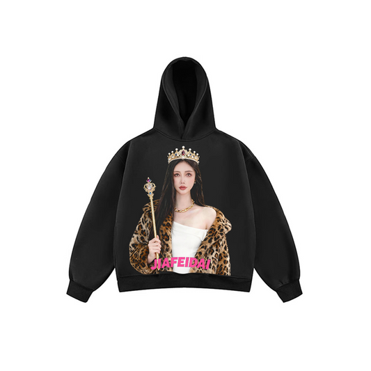 JIAFEIDAI-'Leopard Queen' Crown Scepter Leopard Print Coat Girlish Print Hooded Sweatshirt