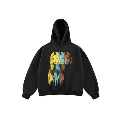 JIAFEIDAI-'Tricolor Hair' Gradient Hair Color Overlay Print Hooded Sweatshirt for Girls