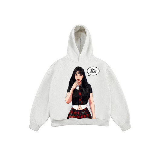 JIAFEIDAI - "I‘M NOT AI"Plaid Uniform Graphic Hoodie