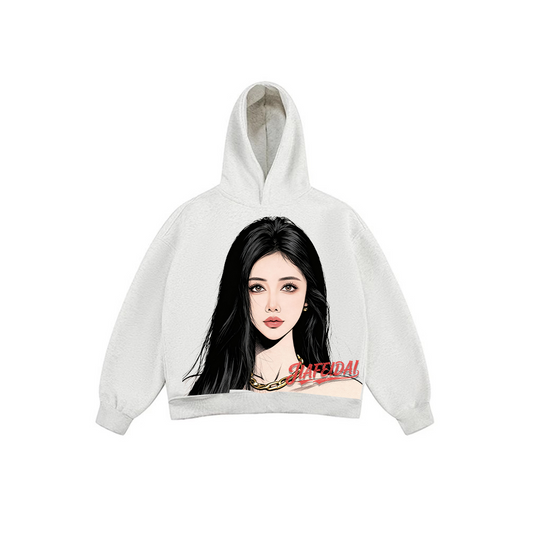 JIAFEIDAI - Black Hair Chain Print Hoodie