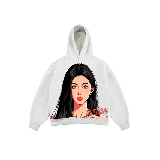 JIAFEIDAI - Black Hair Minimalist Print Hoodie
