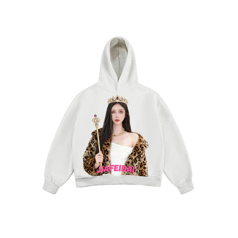 JIAFEIDAI - Leopard Coat Crown Graphic Hoodie