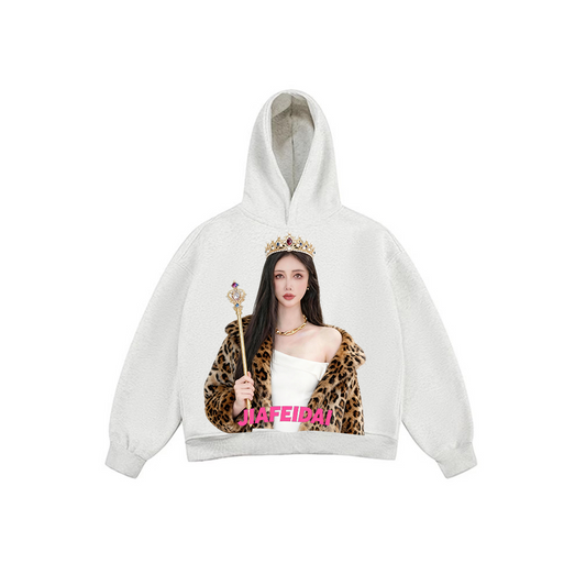 JIAFEIDAI - Leopard Coat Crown Graphic Hoodie