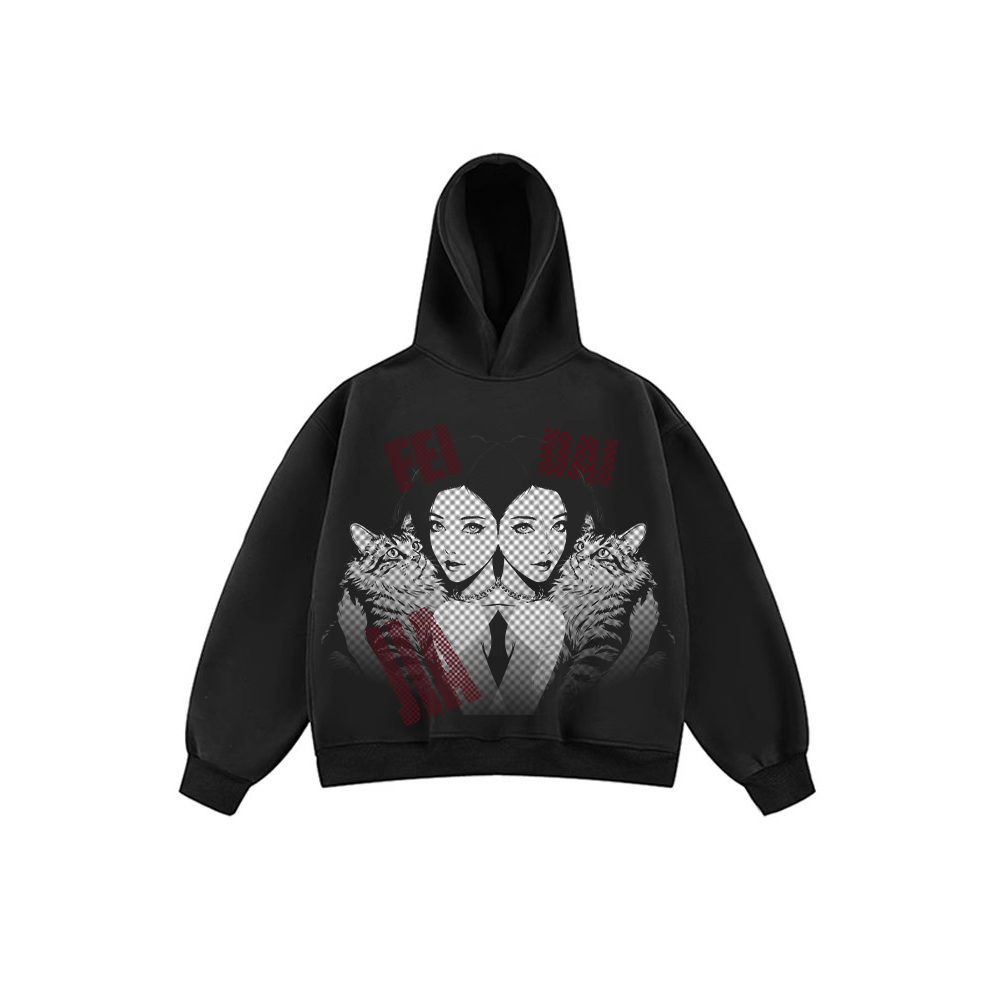 JIAFEIDAI-'Anime Style' Hoodie with Anime Girl Head and Letter Print