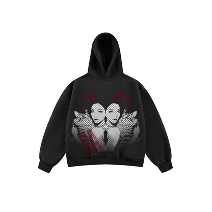 JIAFEIDAI-'Anime Style' Hoodie with Anime Girl Head and Letter Print