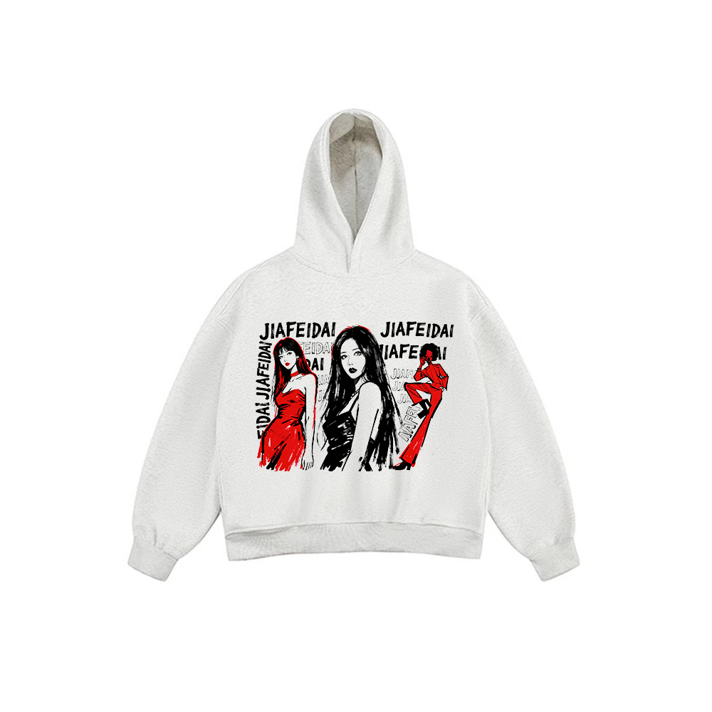 JIAFEIDAI - Red & Black Character Print Hoodie