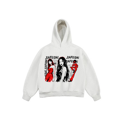 JIAFEIDAI - Red & Black Character Print Hoodie