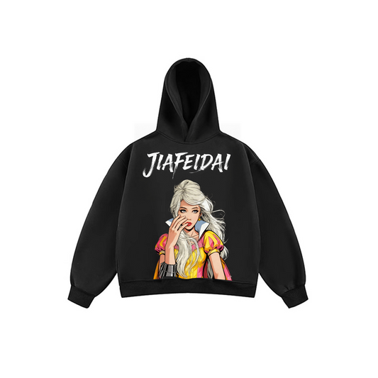 JIAFEIDAI 'Sunset Sea' Rose Wave Girl Back Print Hooded Sweatshirt