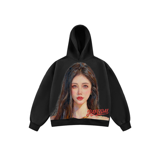 JIAFEIDAI-'Snow White' Blonde Princess Illustration Letter Print Hooded Sweatshirt