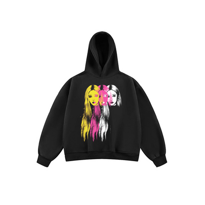 JIAFEIDAI 'Pink Gradient' Pink and White Gradient Hair Color Overlay Print Hooded Sweatshirt