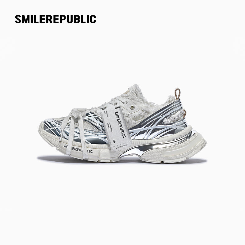 SMILEREPUBLIC | Silver-white chunky sneakers Skyline series