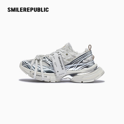 SMILEREPUBLIC | Silver-white chunky sneakers Skyline series