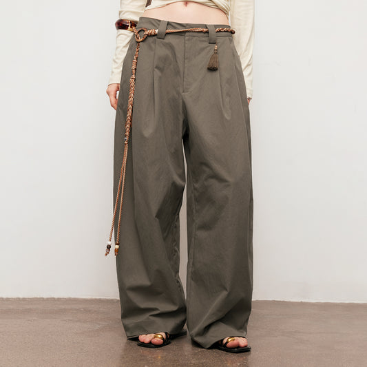 Dpercent | Solid Color Loose Trousers
