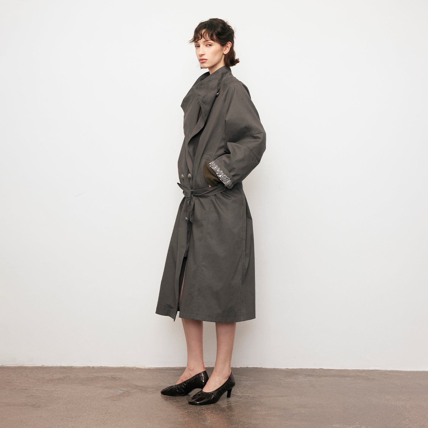 Dpercent | Stand-collar long/short trench coat