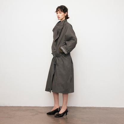 Dpercent | Stand-collar long/short trench coat