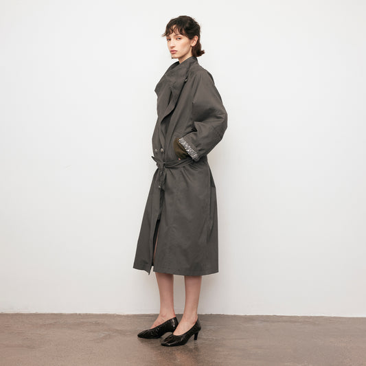 Dpercent | Stand-collar long/short trench coat