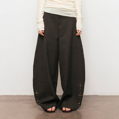 Dpercent | Cotton and wool blend V-neck color-block long-sleeved knitted sweater