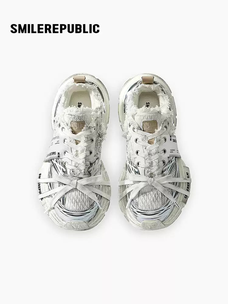 SMILEREPUBLIC | Silver-white chunky sneakers Skyline series