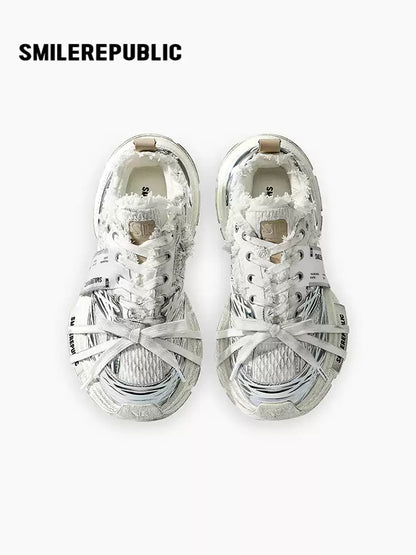 SMILEREPUBLIC | Silver-white chunky sneakers Skyline series